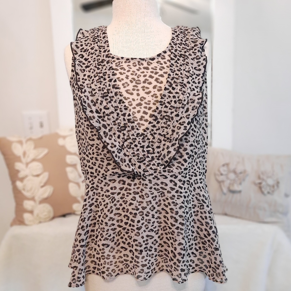 Cabi Animal Print Ruffle Sleeveless Blouse Tank